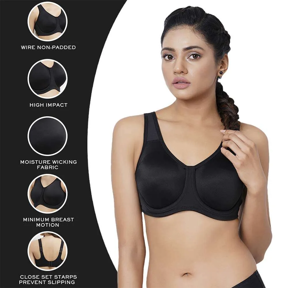 Sport  Non Padded Wired Full Coverage Full Support High Intensity Sports  Bra - Black
