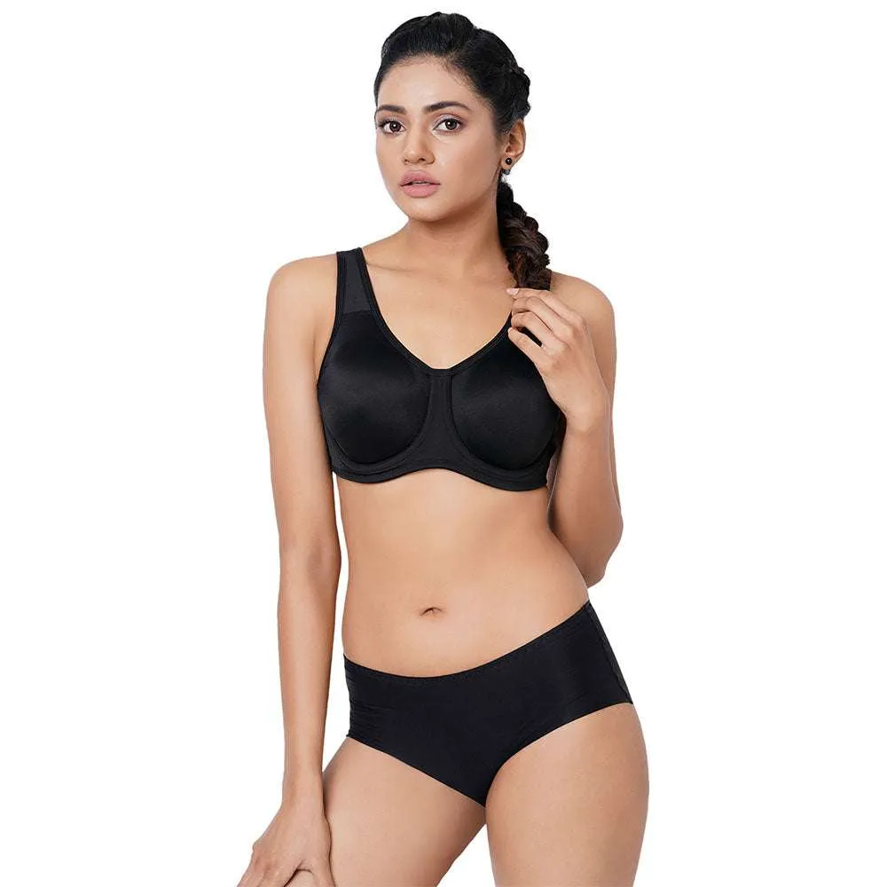 Sport  Non Padded Wired Full Coverage Full Support High Intensity Sports  Bra - Black