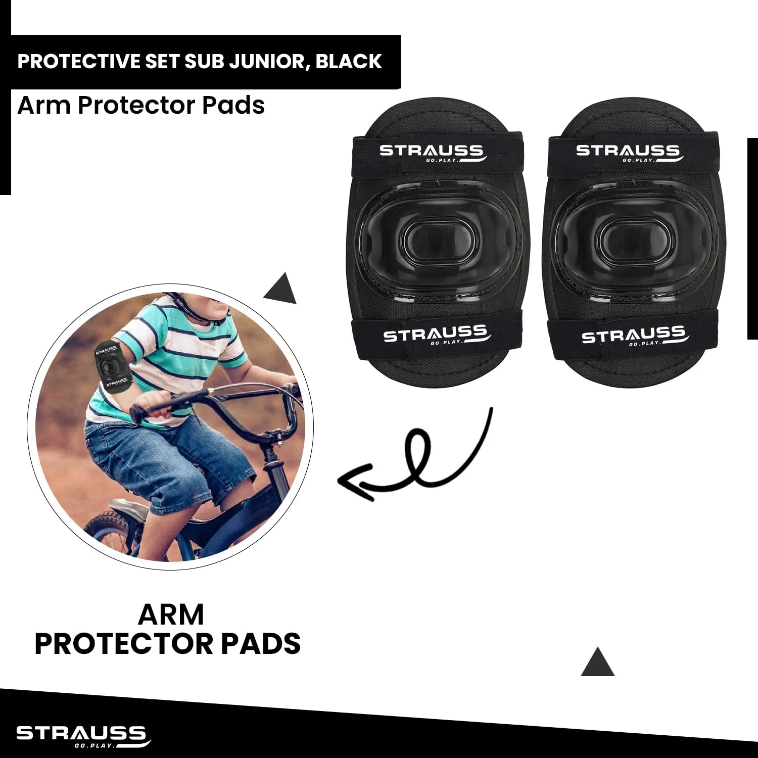 Strauss Professional All-in-One 4 Piece Protective Set for Roller Skating| Skateboarding, Inline Skating, Cycling & Running for Boys & Girls| Size Sub-Junior, (Black)