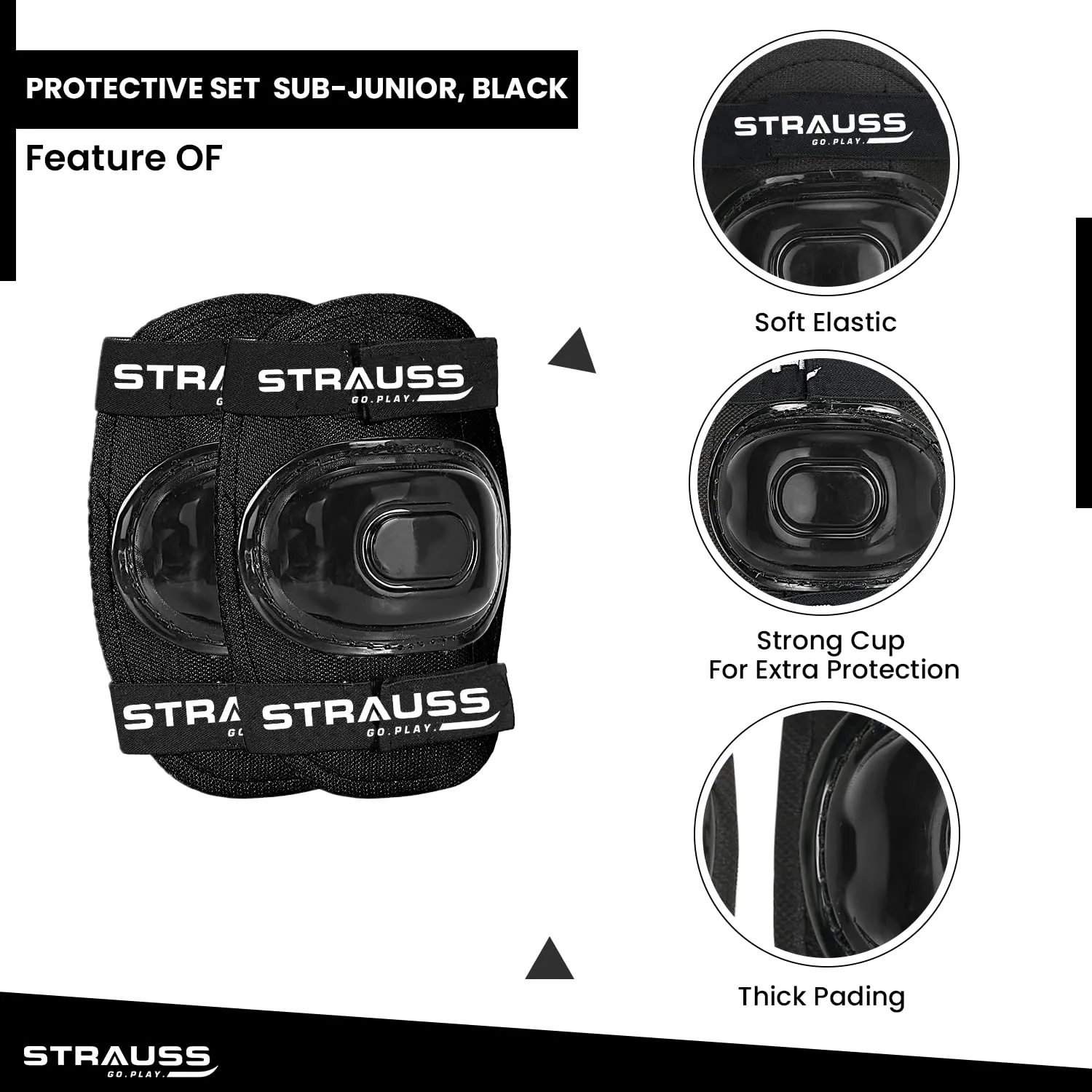 Strauss Professional All-in-One 4 Piece Protective Set for Roller Skating| Skateboarding, Inline Skating, Cycling & Running for Boys & Girls| Size Sub-Junior, (Black)