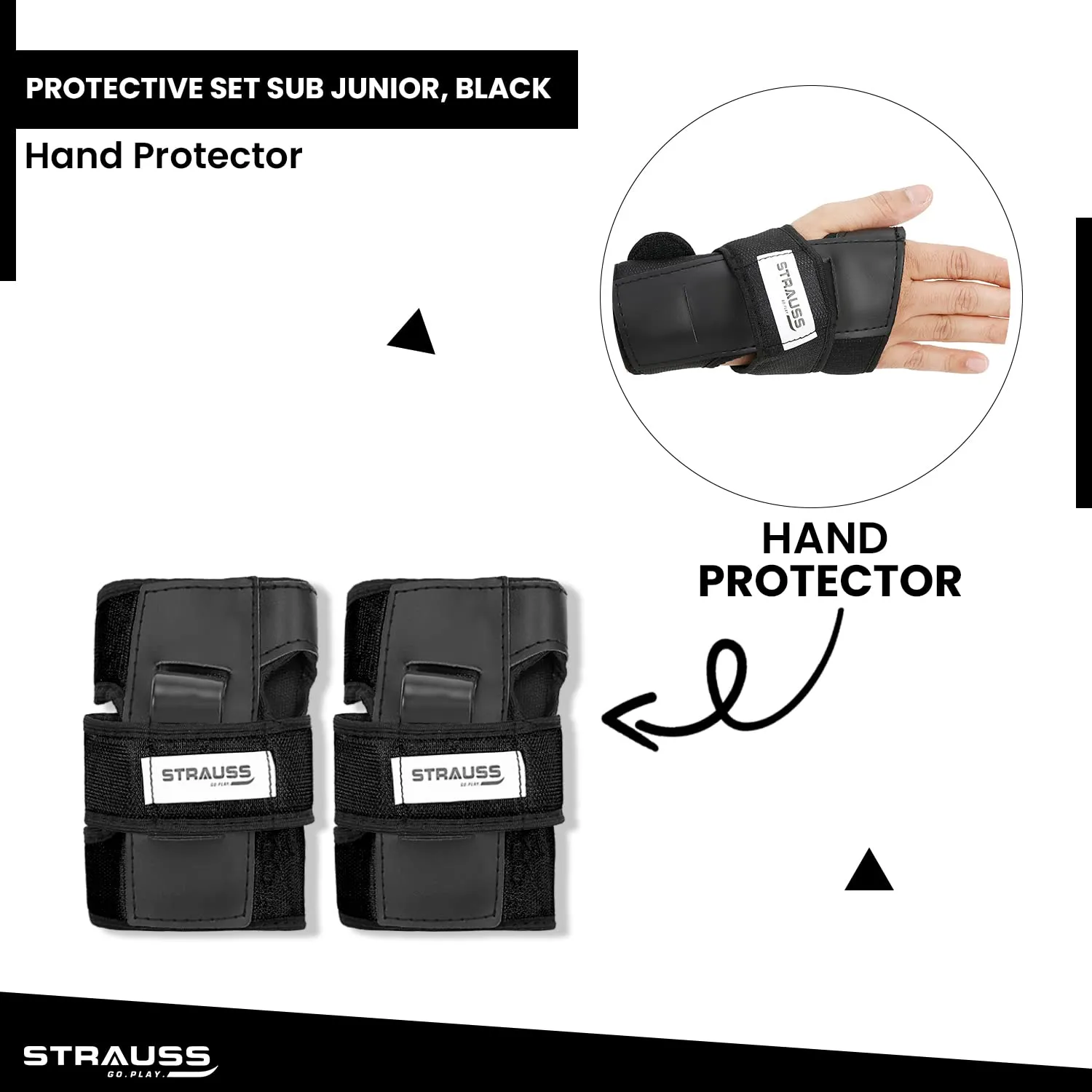 Strauss Professional All-in-One 4 Piece Protective Set for Roller Skating| Skateboarding, Inline Skating, Cycling & Running for Boys & Girls| Size Sub-Junior, (Black)
