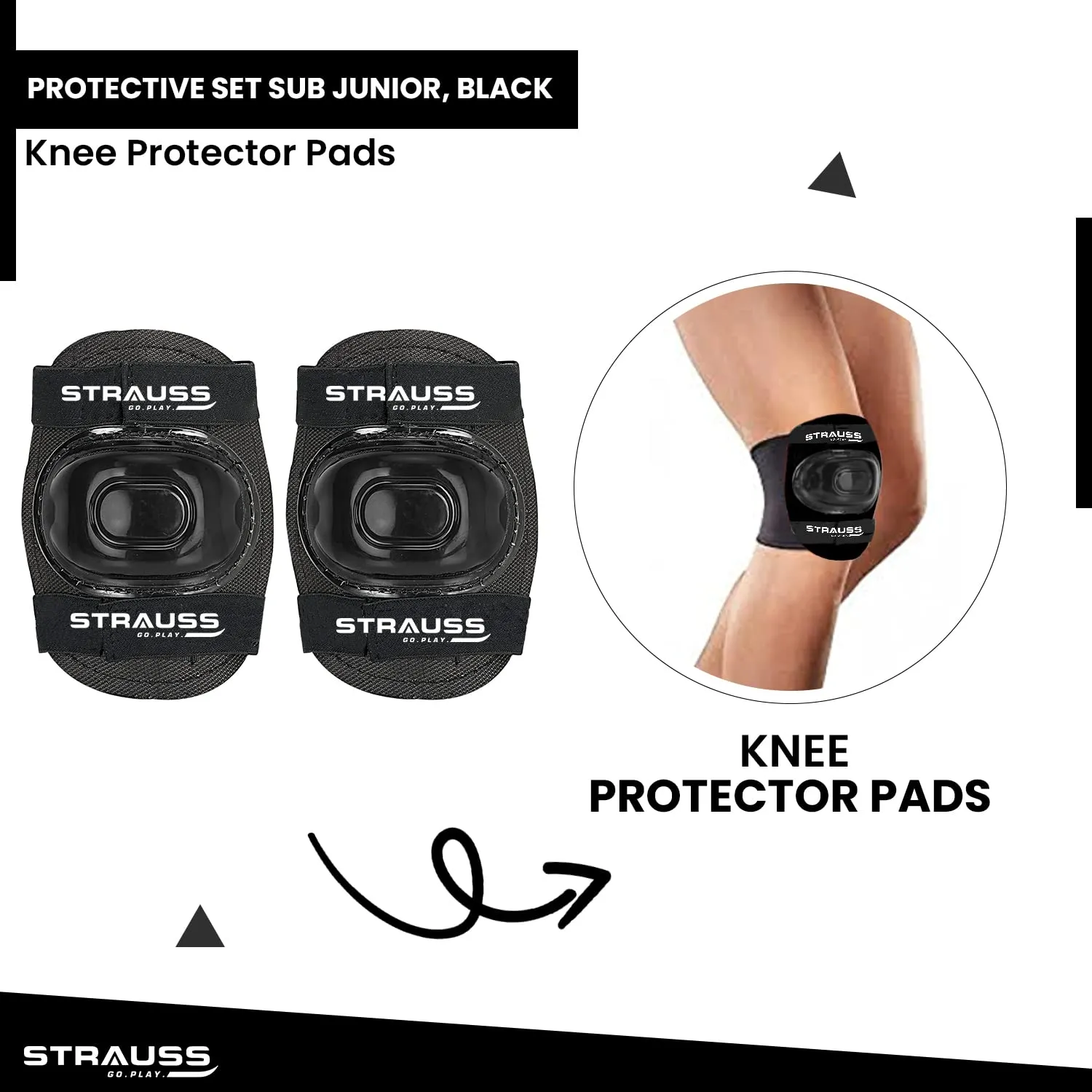 Strauss Professional All-in-One 4 Piece Protective Set for Roller Skating| Skateboarding, Inline Skating, Cycling & Running for Boys & Girls| Size Sub-Junior, (Black)