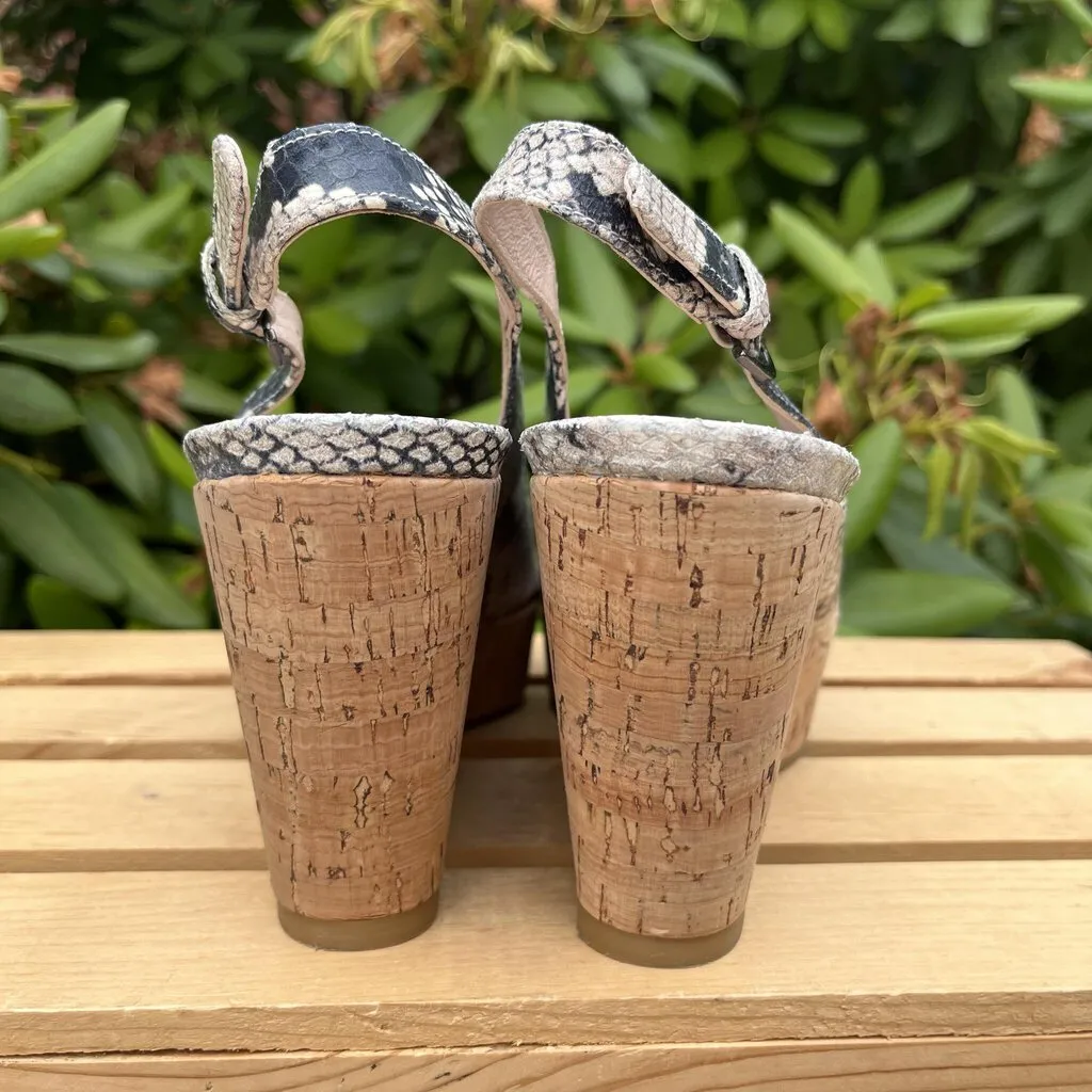 Stuart Weitzman Jean Snake-Embossed Leather Slingback Wedge Sandal - Size 8