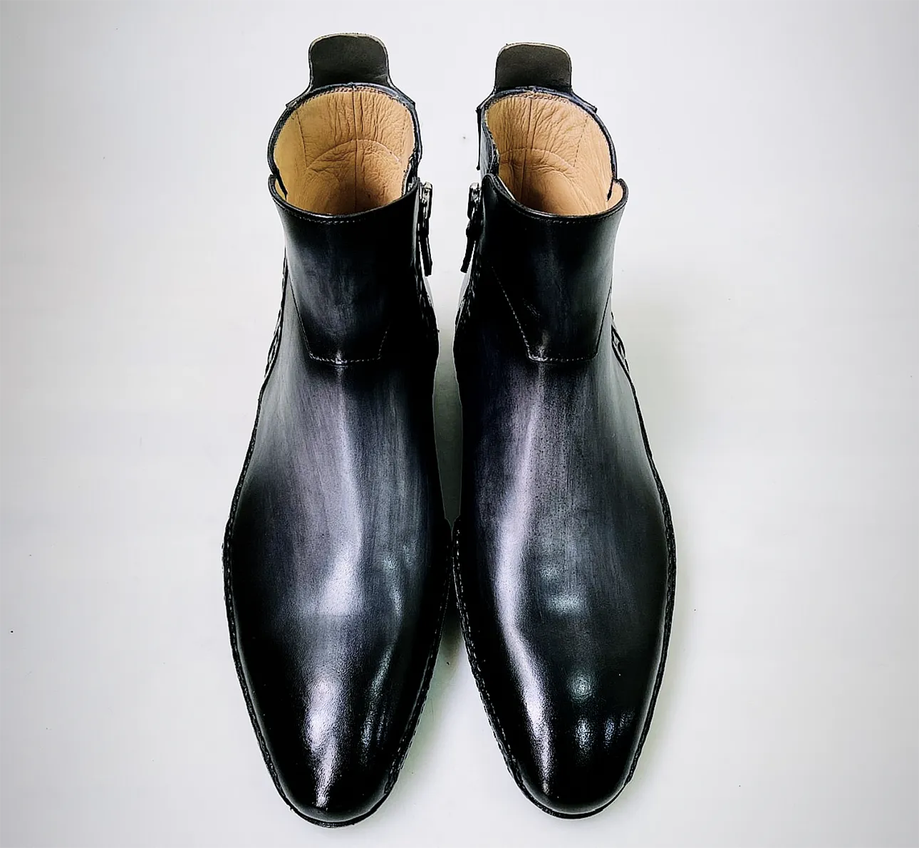 Tucci Di Lusso Special Edition Mens Italian Calf Skin Leather Two Tone Gray-Black Handmade Luxury Zipper Boots