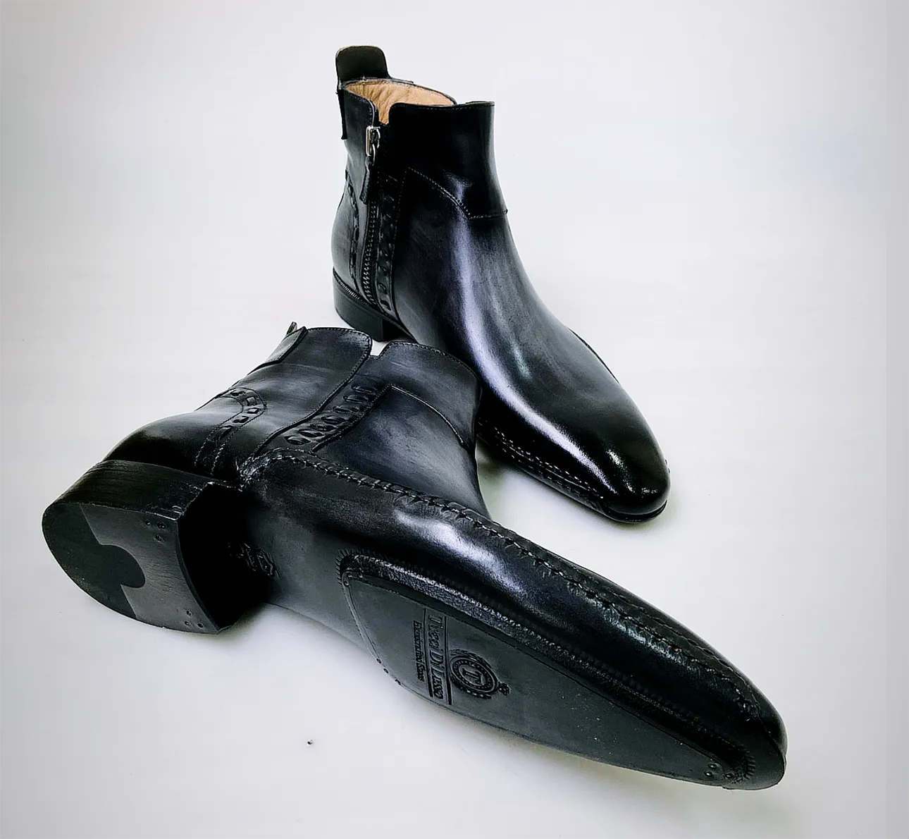 Tucci Di Lusso Special Edition Mens Italian Calf Skin Leather Two Tone Gray-Black Handmade Luxury Zipper Boots