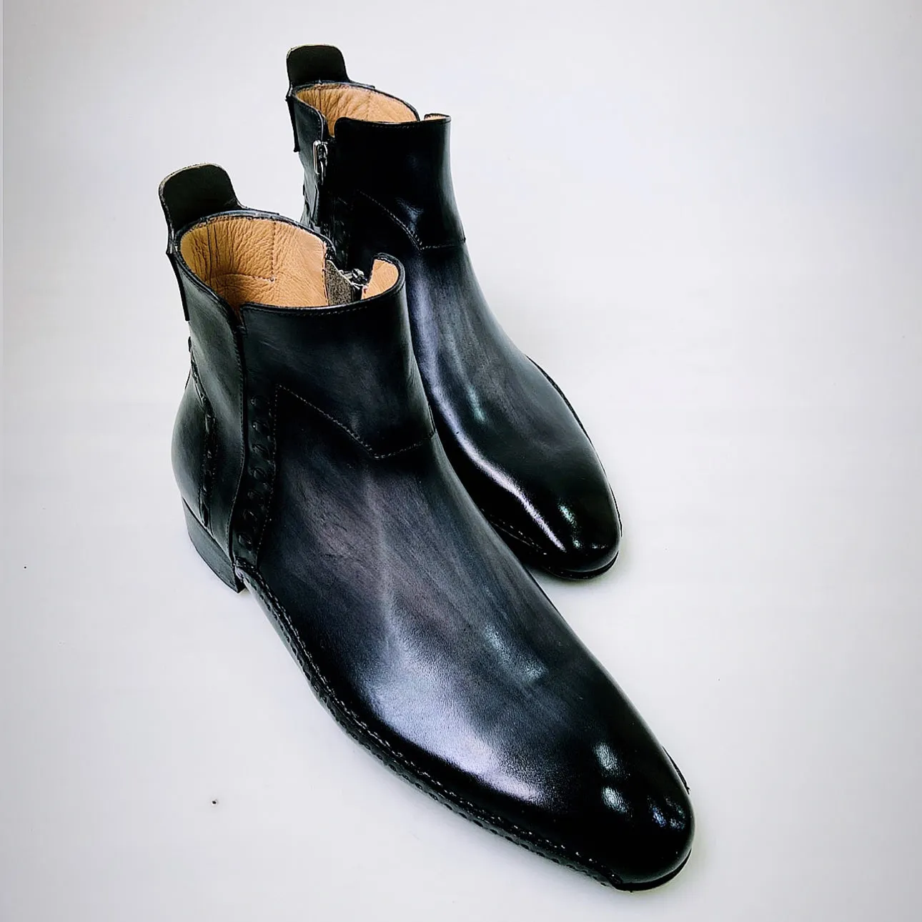 Tucci Di Lusso Special Edition Mens Italian Calf Skin Leather Two Tone Gray-Black Handmade Luxury Zipper Boots