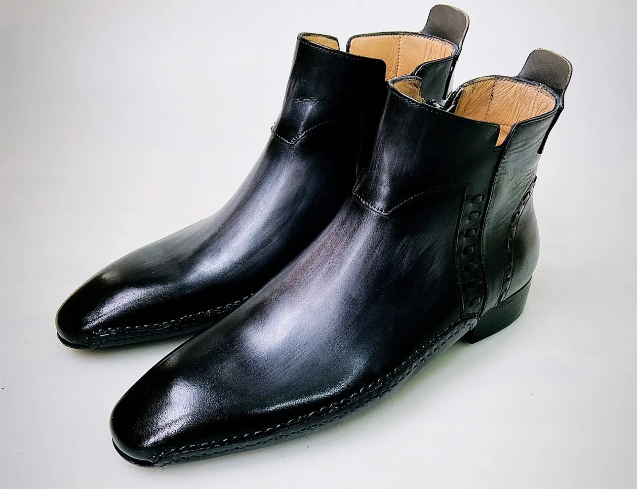 Tucci Di Lusso Special Edition Mens Italian Calf Skin Leather Two Tone Gray-Black Handmade Luxury Zipper Boots