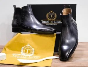 Tucci Di Lusso Special Edition Mens Italian Calf Skin Leather Two Tone Gray-Black Handmade Luxury Zipper Boots