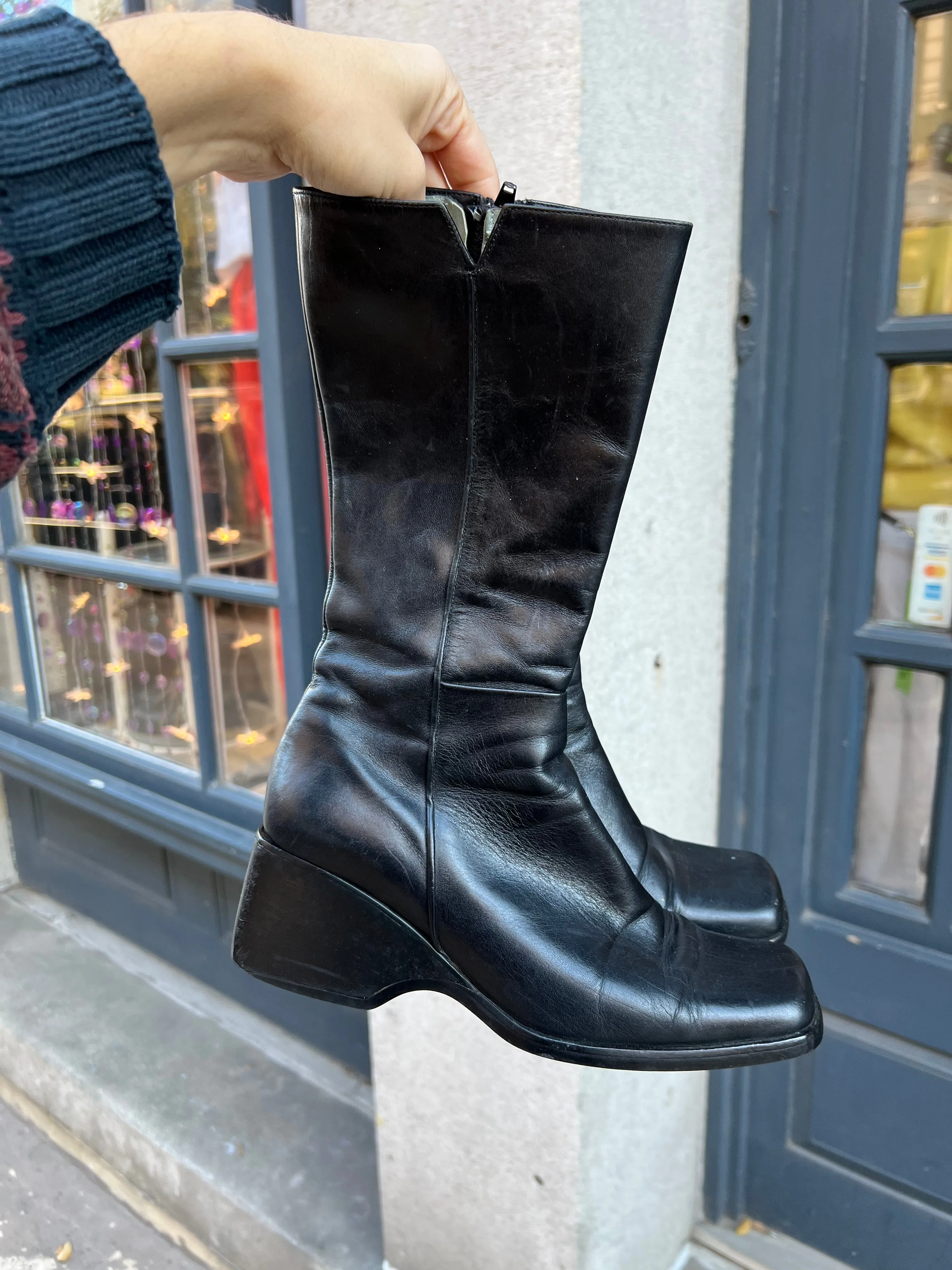 Vintage Black Leather Calf Boots
