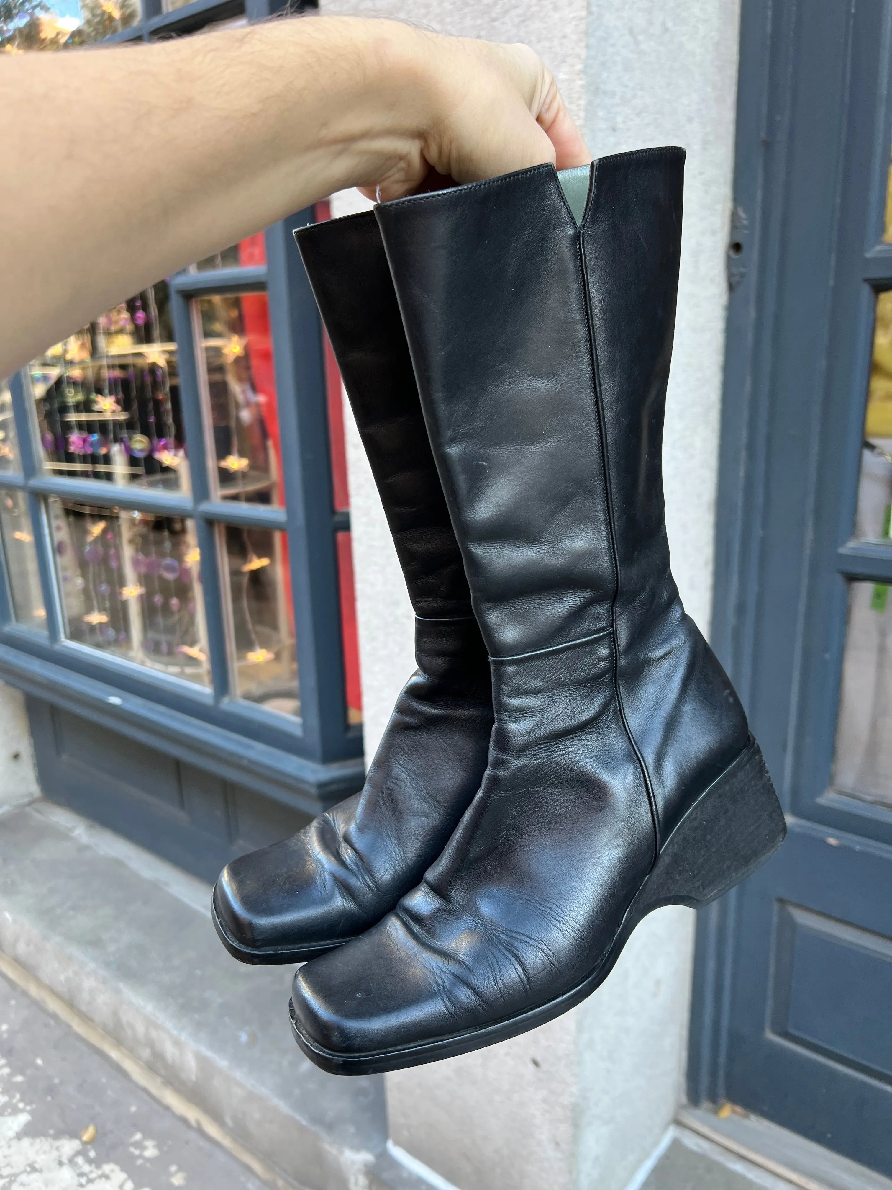 Vintage Black Leather Calf Boots