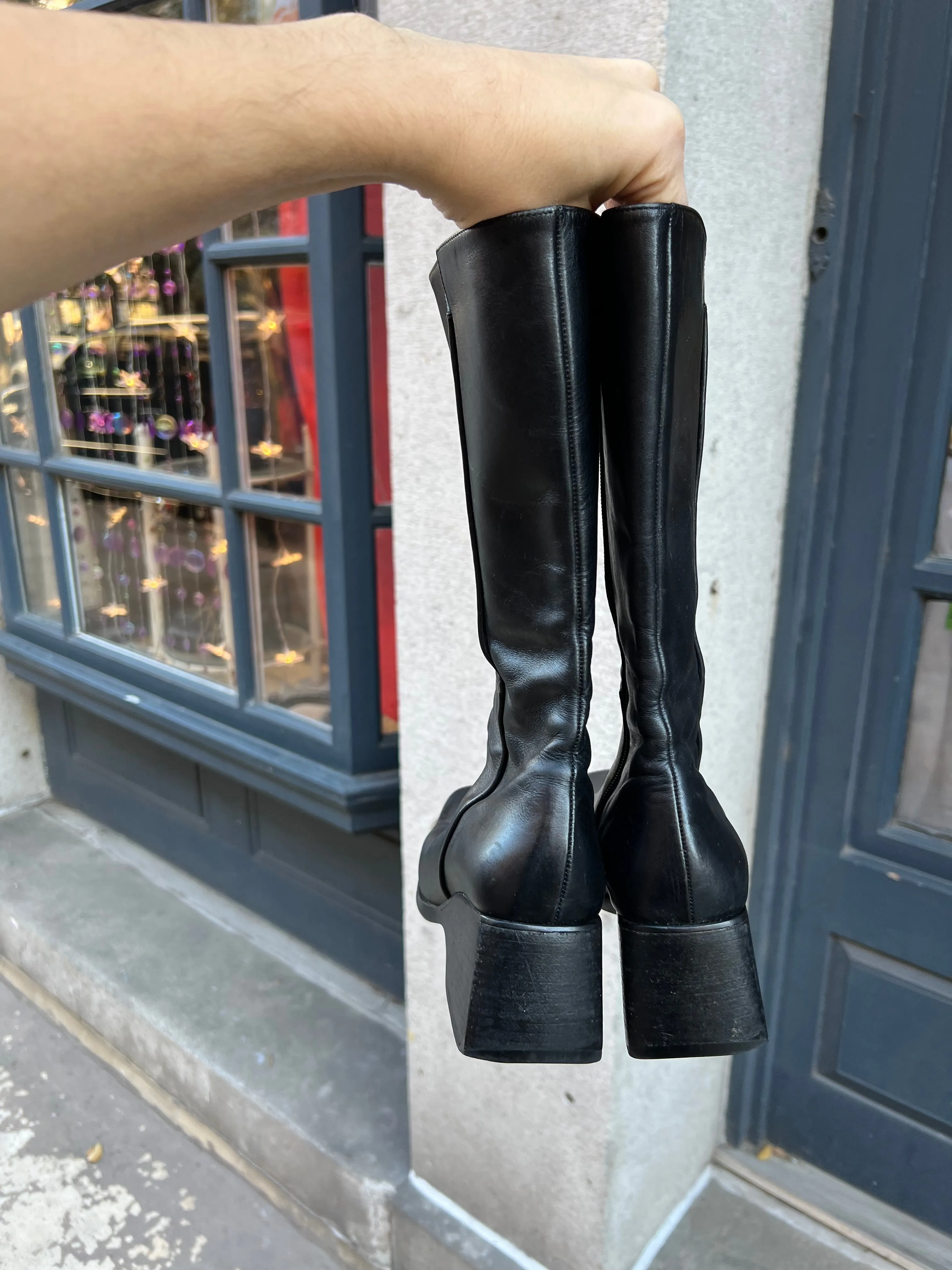 Vintage Black Leather Calf Boots