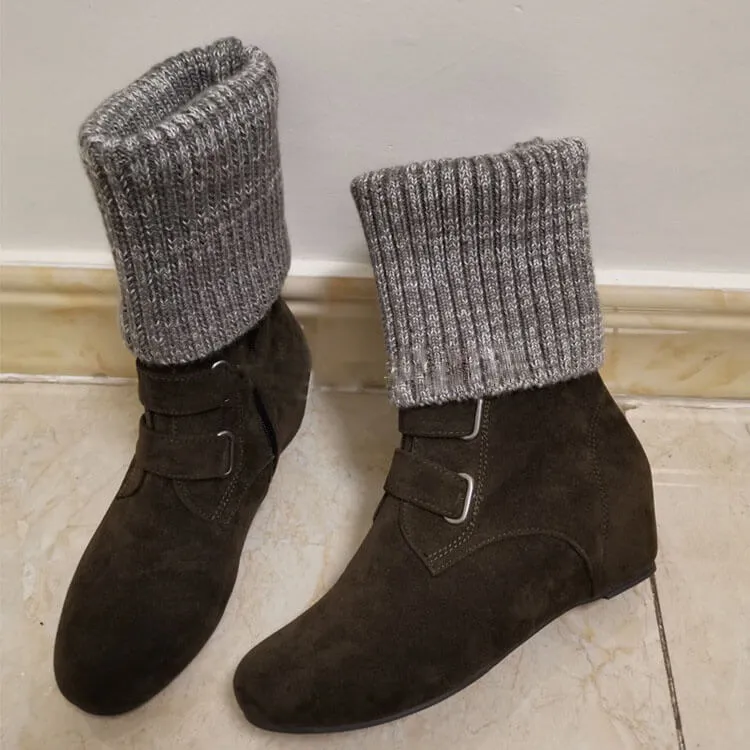 Winter Flat Kniting Round Toe Short Boots
